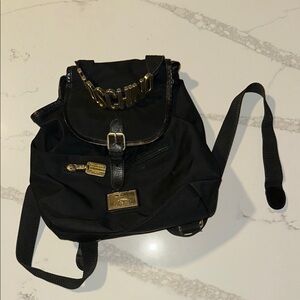 Vintage Moschino Black Backpack with Gold Chain Detailing